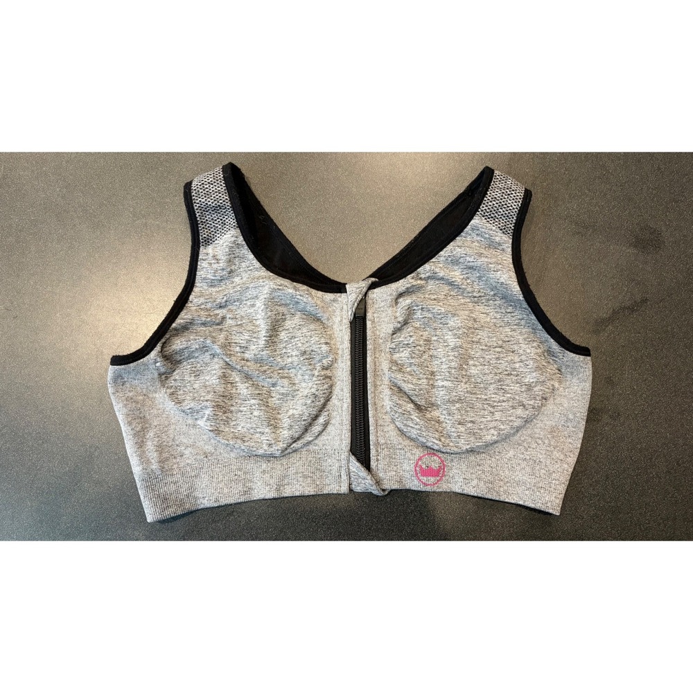 Shefit Perfect Lounge Sports Bra Small Gray Heathered Front Zip Racerback Gym